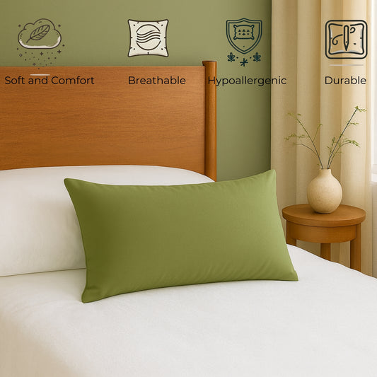 Siroki Bond Microfiber Filling Plain Pillow for Home Bedroom & Living Room 17x27 Soft Solid Sleeping Pillow (Olive Green)