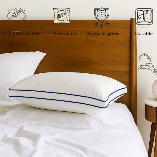 Siroki Bond Microfiber Filling Double Pipin Pillow for Home Bedroom & Living Room 17x27 Soft Sleeping Pillow (Blue)