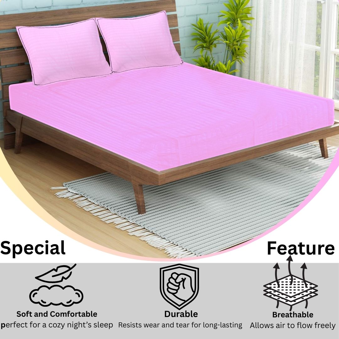 Siroki Satin Strip 250 TC Flat Solid Bedsheet for Home, Living Room & Bedroom Strip Bedsheet
