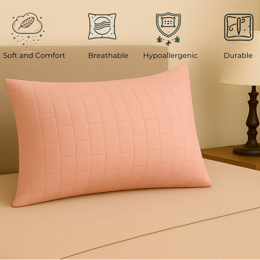 Siroki Bond Microfiber filling Quilted Pillow for Home Bedroom & Living Room 17x27 Soft Sleeping Pillow (Peach)