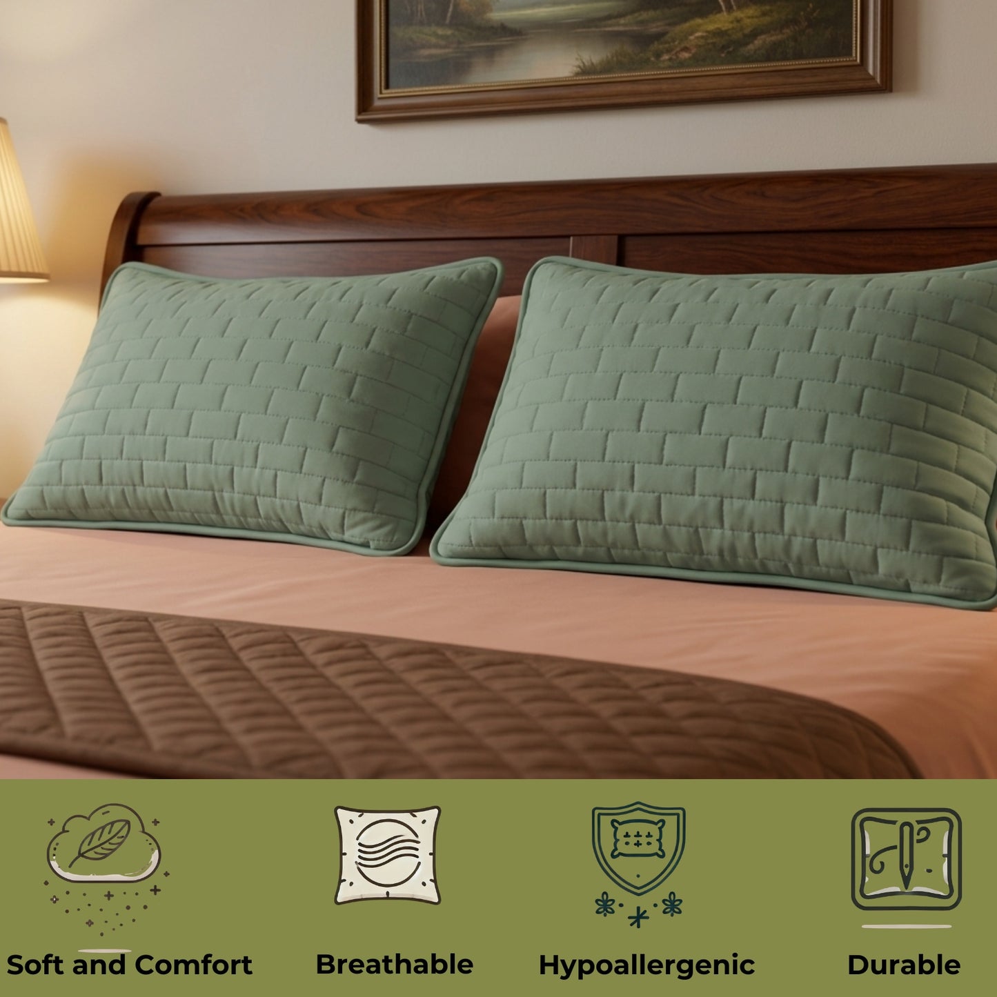 Siroki Bond Solid Single Pipin Quilted Sleeping Pillow (Olive)
