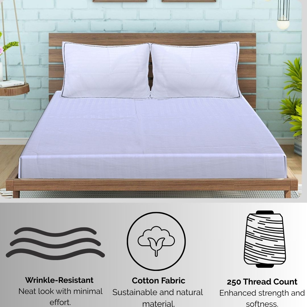 Siroki Satin Strip 250 TC Flat Solid Bedsheet for Home, Living Room & Bedroom Strip Bedsheet