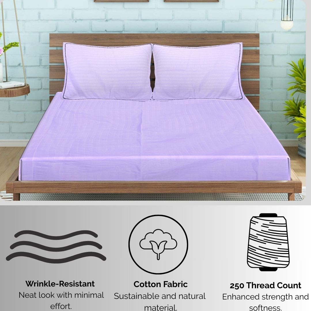Siroki Satin Strip 250 TC Flat Solid Bedsheet for Home, Living Room & Bedroom Strip Bedsheet