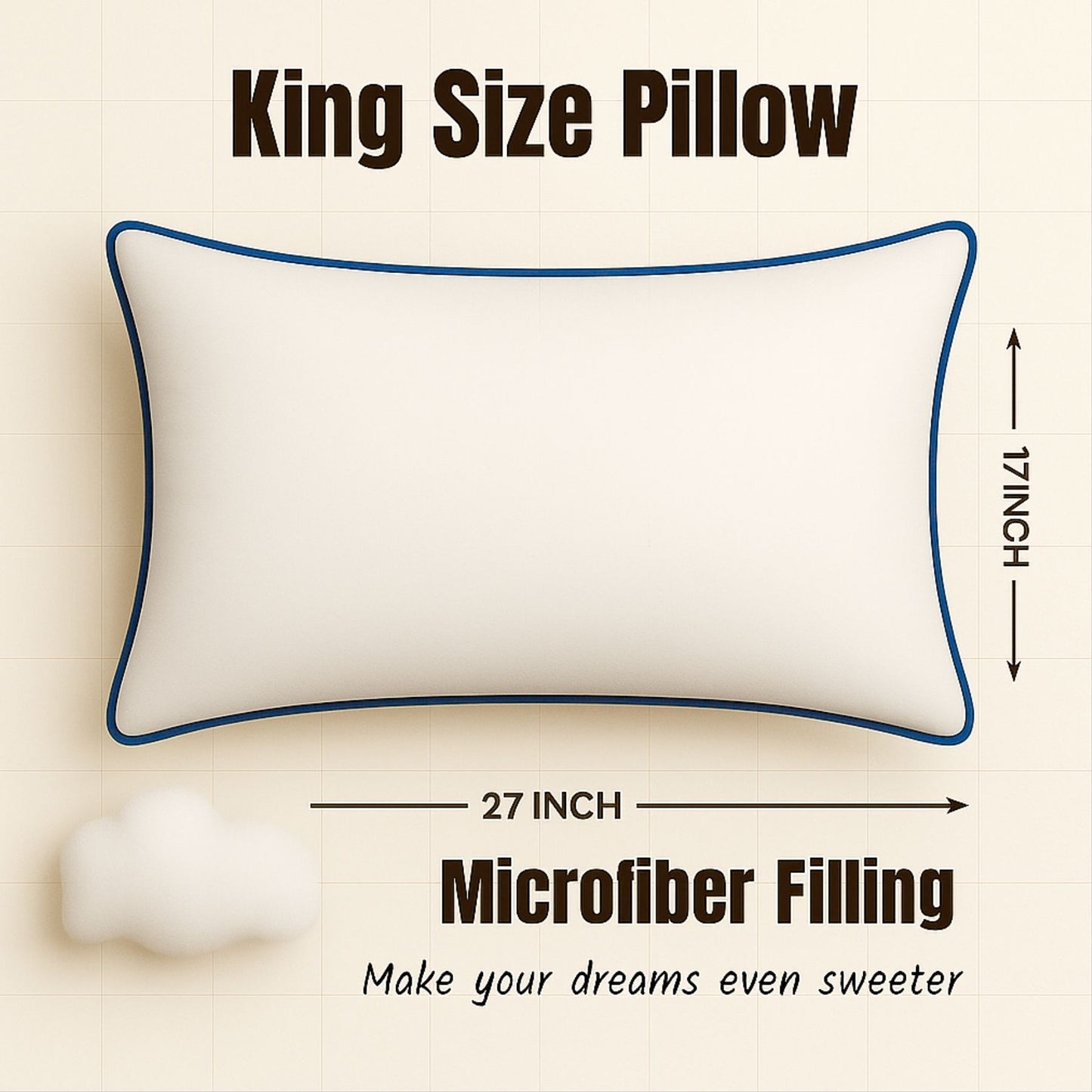 Siroki Bond Microfiber Filling Single Pipin Pillow for Home Bedroom & Living Room 17x27 Soft Sleeping Pillow (Blue)