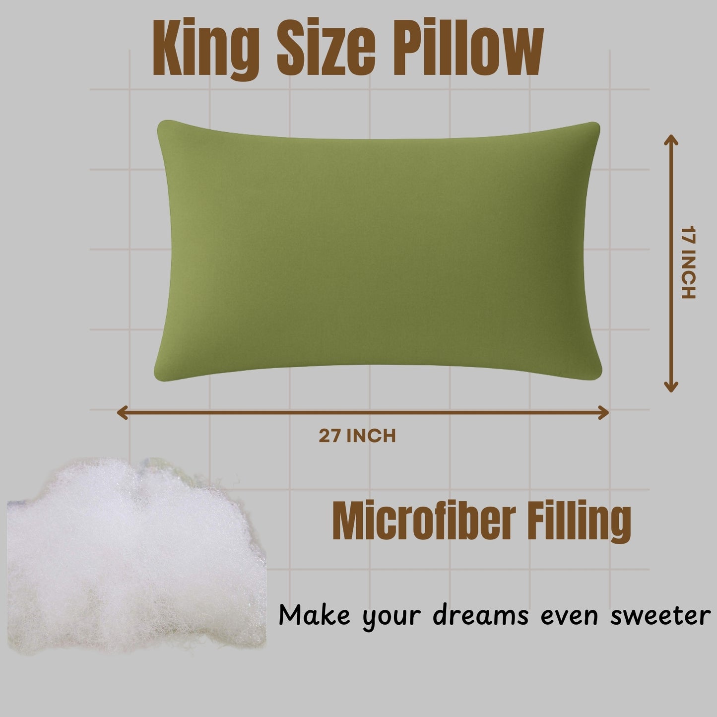 Siroki Bond Microfiber Filling Plain Pillow for Home Bedroom & Living Room 17x27 Soft Solid Sleeping Pillow (Olive Green)