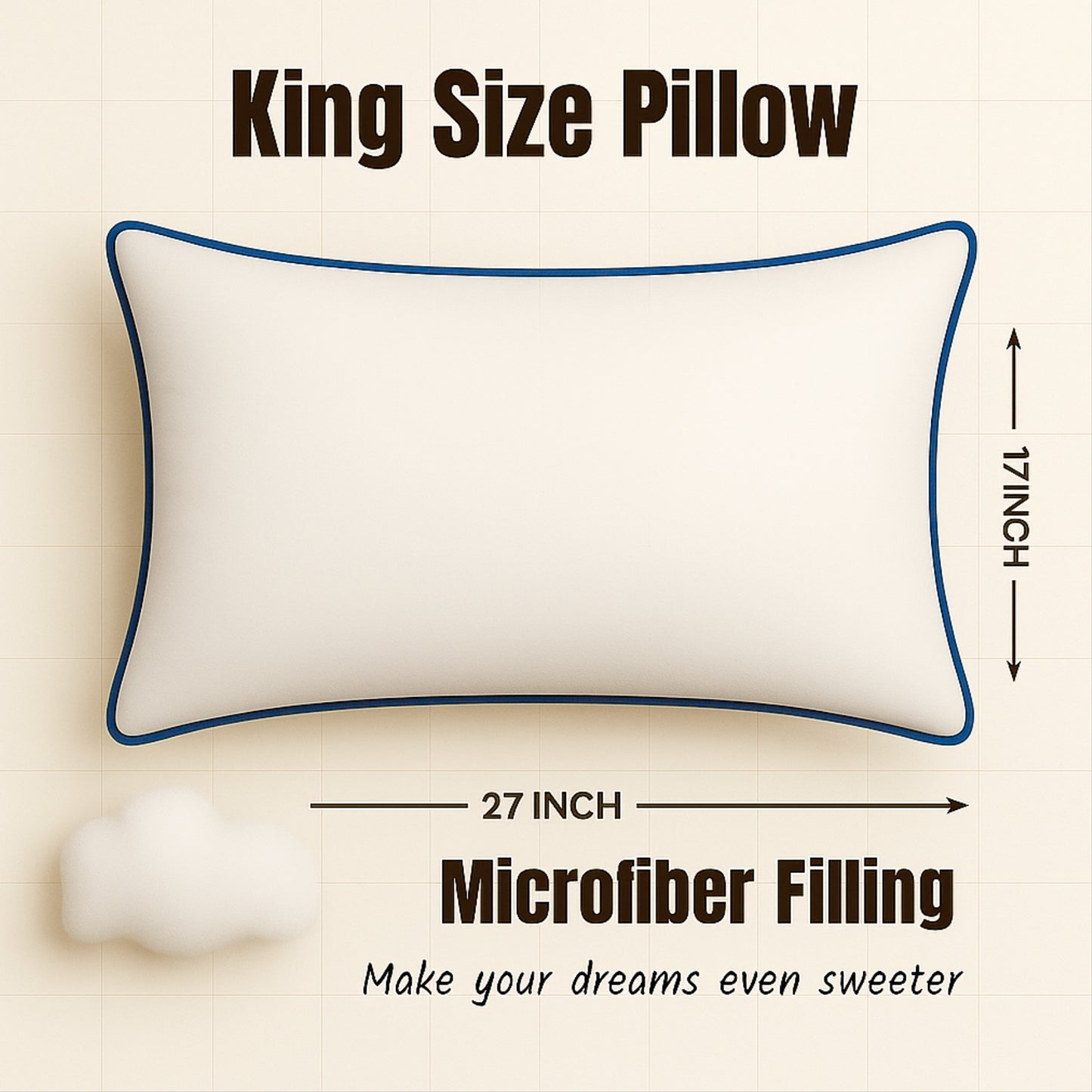 Siroki Bond Microfiber Filling Double Pipin Pillow for Home Bedroom & Living Room 17x27 Soft Sleeping Pillow (Blue)