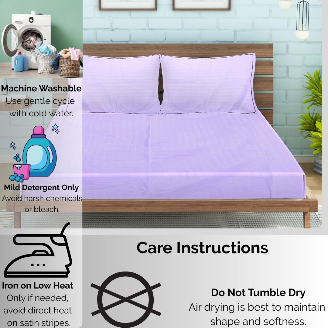 Siroki Satin Strip 250 TC Flat Solid Bedsheet for Home, Living Room & Bedroom Strip Bedsheet