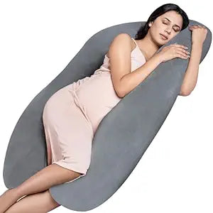 Siroki Bond J-shape Full Body Grey Velvet Pregnancy Pillow for Pregnant Women