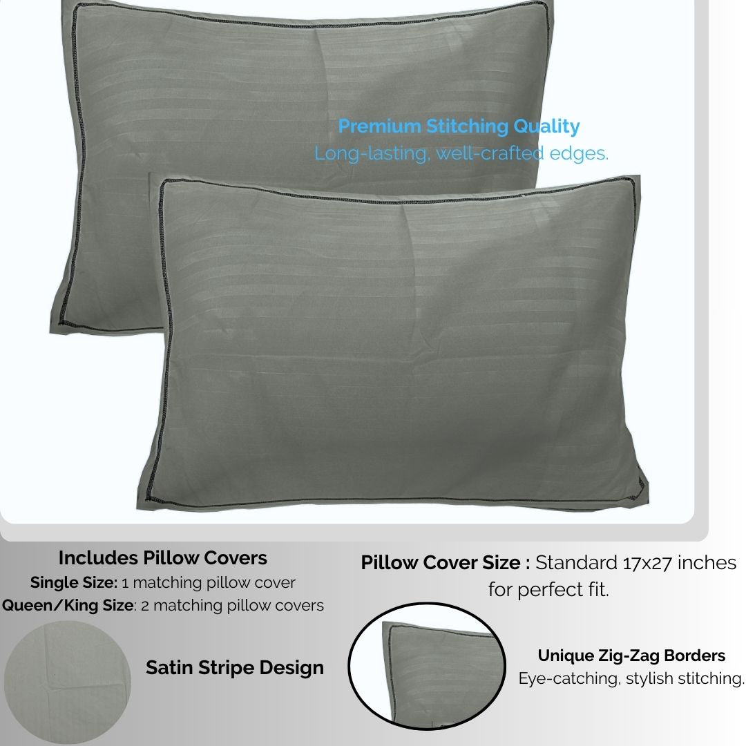 Siroki Satin Strip 250 TC Flat Solid Bedsheet for Home, Living Room & Bedroom Strip Bedsheet