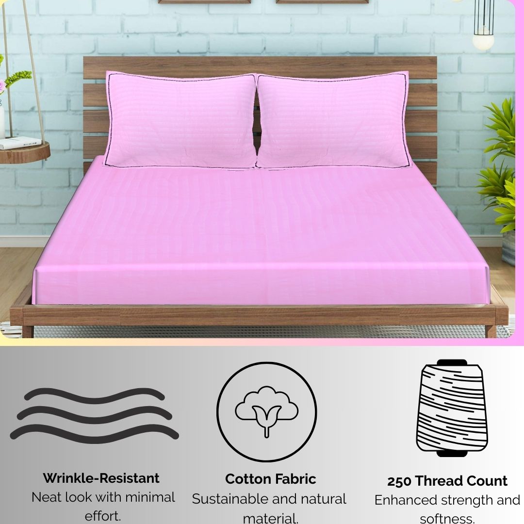 Siroki Satin Strip 250 TC Flat Solid Bedsheet for Home, Living Room & Bedroom Strip Bedsheet