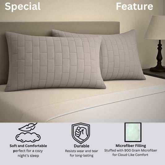 Siroki Bond Microfiber filling Quilted Pillow for Home Bedroom & Living Room 17x27 Soft Sleeping Pillow (Grey)