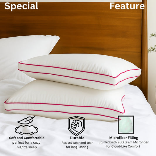 Siroki Bond Microfiber Filling Double Pipin Pillow for Home Bedroom & Living Room 17x27 Soft Sleeping Pillow (Red)