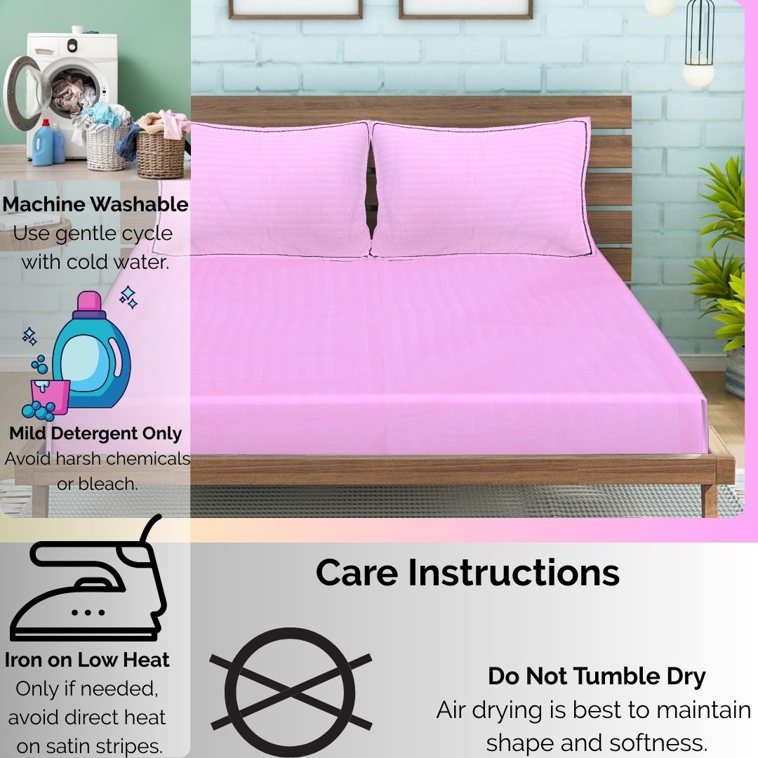 Siroki Satin Strip 250 TC Flat Solid Bedsheet for Home, Living Room & Bedroom Strip Bedsheet