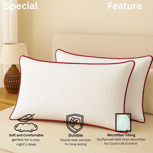 Siroki Bond Microfiber Filling Single Pipin Pillow for Home Bedroom & Living Room 17x27 Soft Sleeping Pillow (Red)