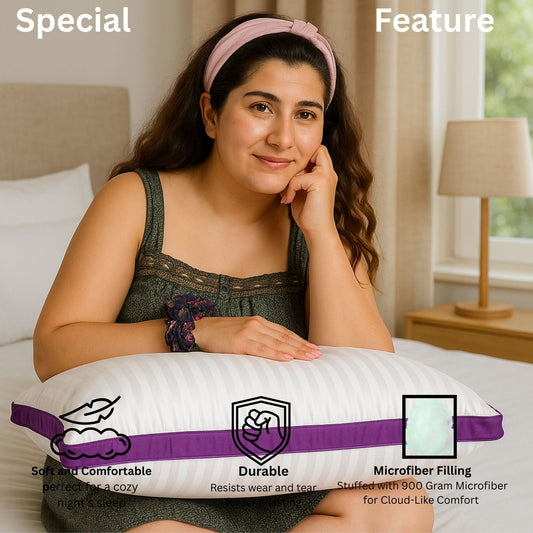 Siroki Bond Microfiber Filling Border Pillow for Home Bedroom & Living Room 17x27 Soft Sleeping Pillow (Purple)