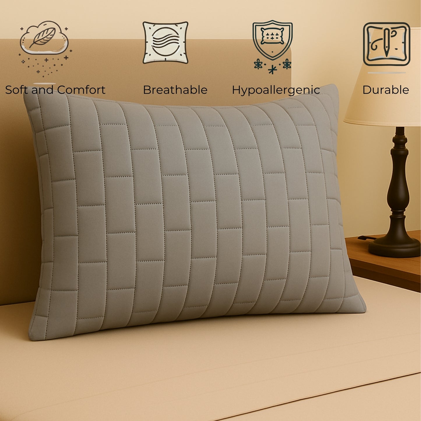 Siroki Bond Microfiber filling Quilted Pillow for Home Bedroom & Living Room 17x27 Soft Sleeping Pillow (Grey)