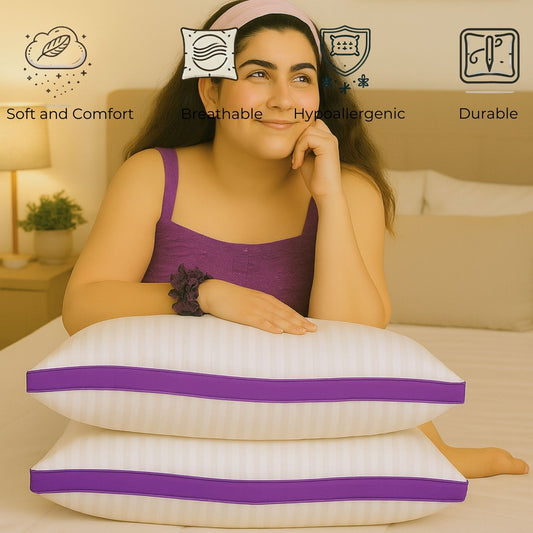 Siroki Bond Microfiber Filling Border Pillow for Home Bedroom & Living Room 17x27 Soft Sleeping Pillow (Purple)