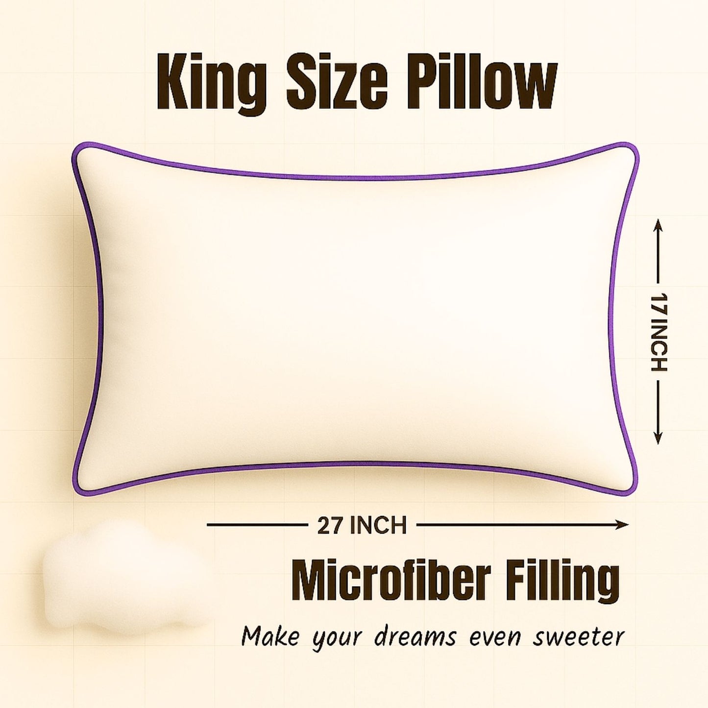 Siroki Bond Microfiber Filling Border Pillow for Home Bedroom & Living Room 17x27 Soft Sleeping Pillow (Purple)