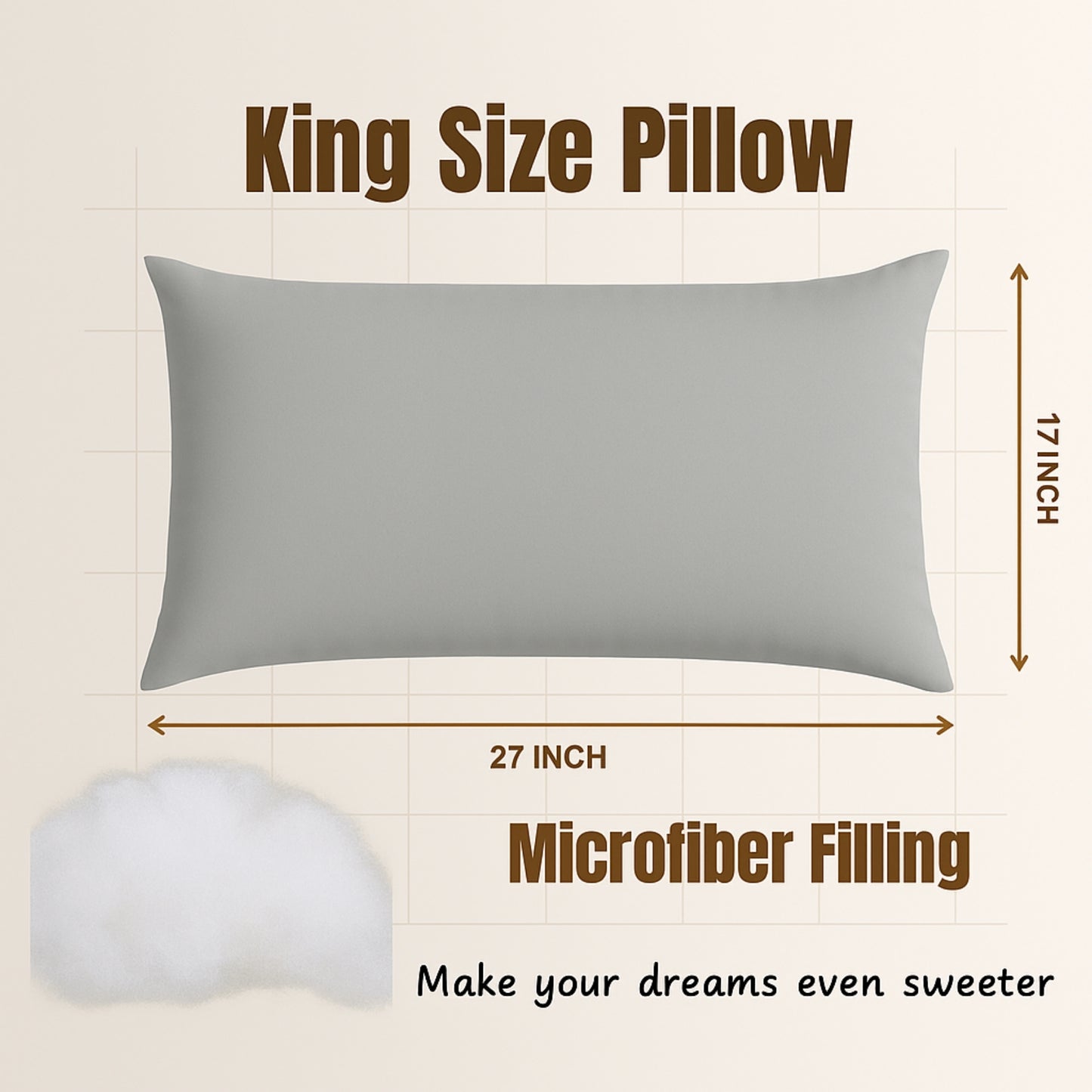 Siroki Bond Microfiber Filling Plain Pillow for Home Bedroom & Living Room 17x27 Soft Solid Sleeping Pillow (Grey)