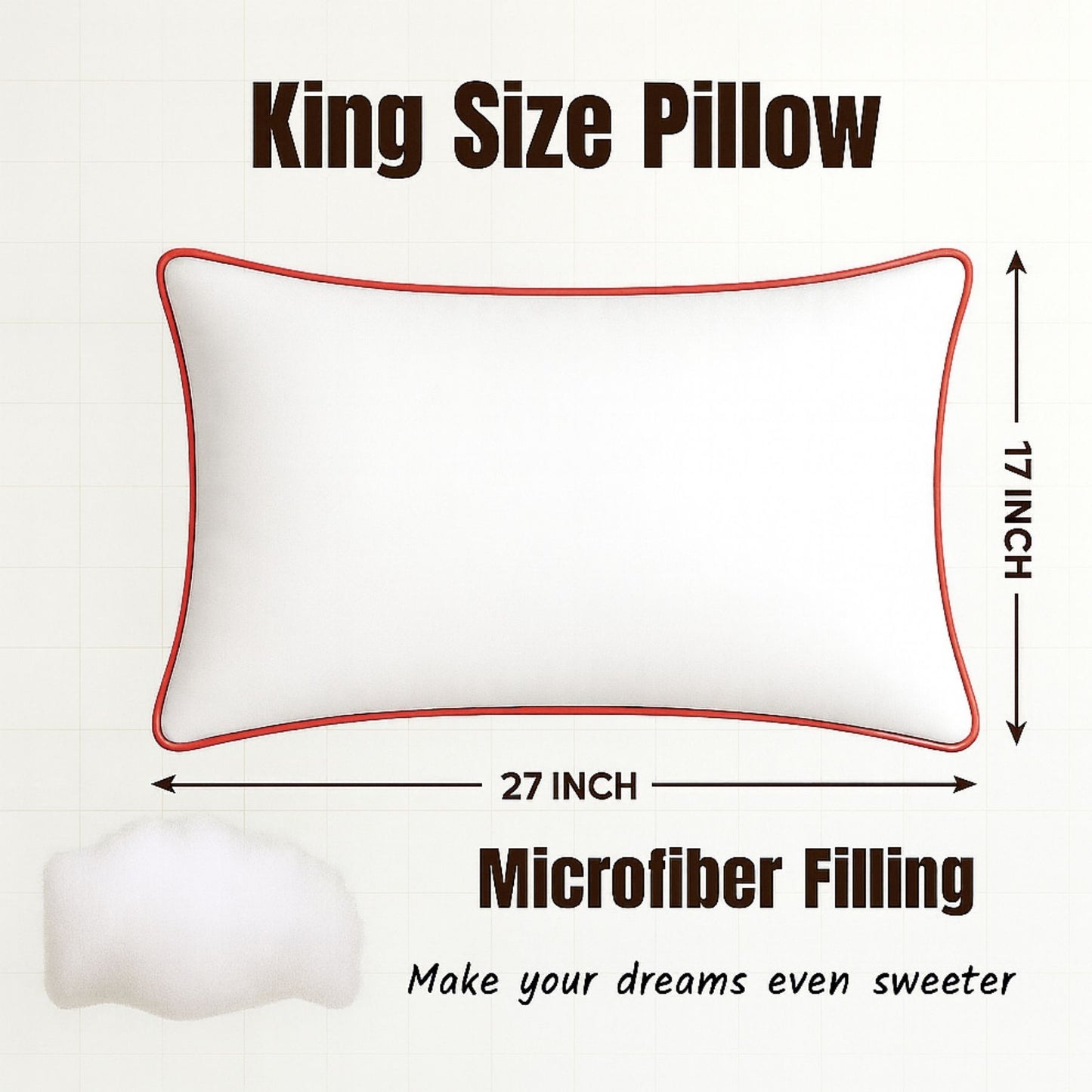 Siroki Bond Microfiber Filling Single Pipin Pillow for Home Bedroom & Living Room 17x27 Soft Sleeping Pillow (Red)