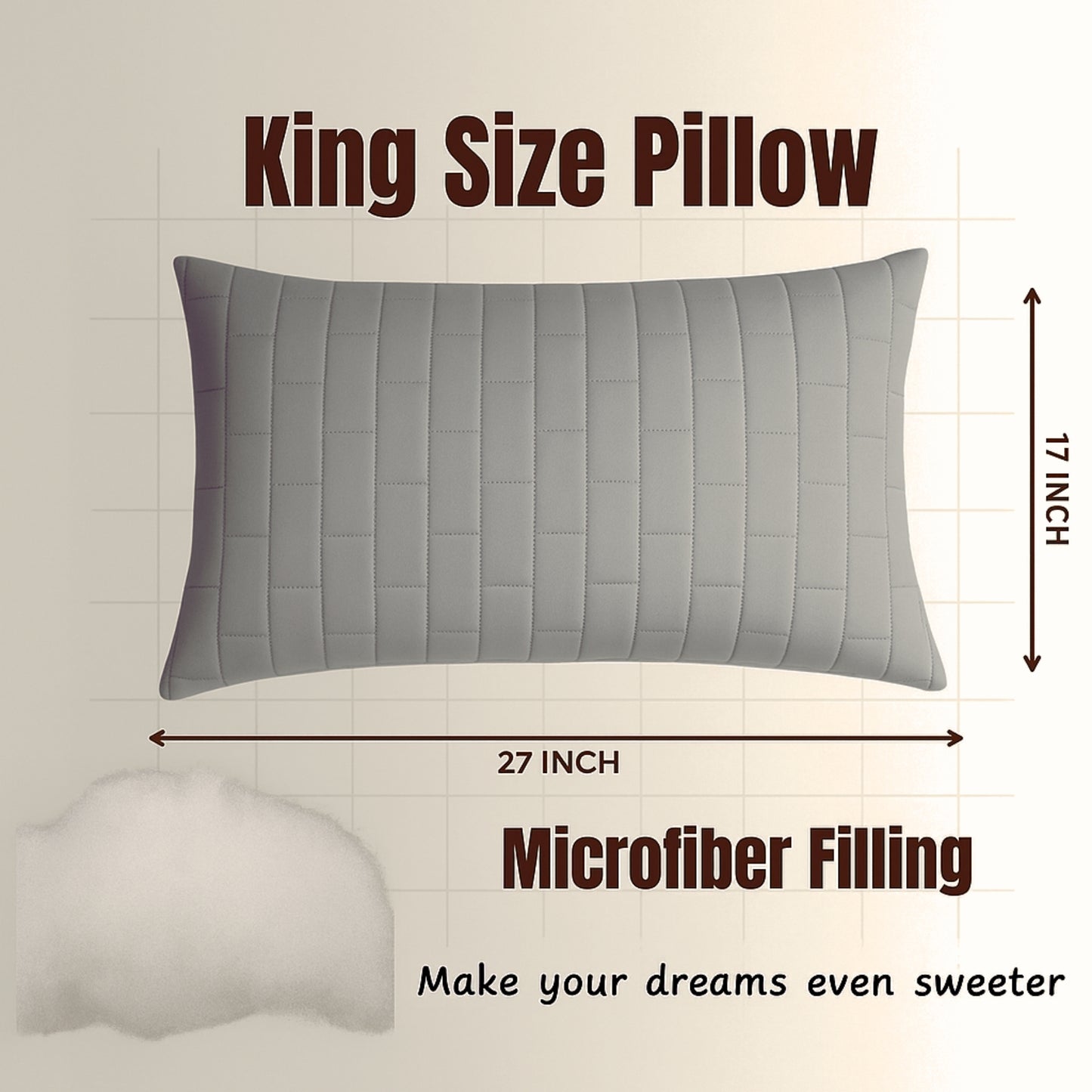 Siroki Bond Microfiber filling Quilted Pillow for Home Bedroom & Living Room 17x27 Soft Sleeping Pillow (Grey)