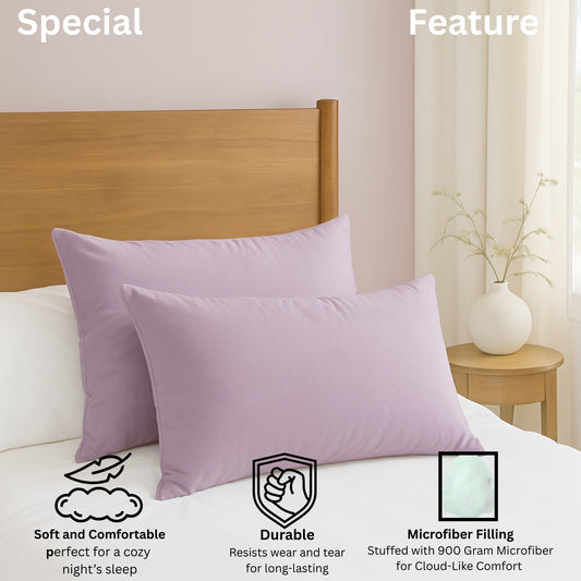Siroki Bond Microfiber Filling Plain Pillow for Home Bedroom & Living Room 17x27 Soft Solid Sleeping Pillow (Lavender)