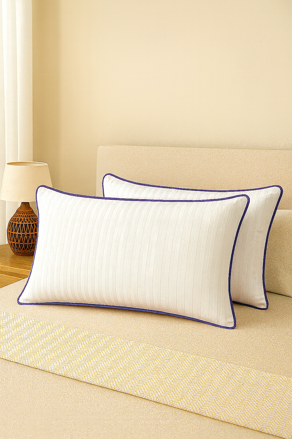 Siroki Bond Microfiber Filling Single Pipin Pillow for Home Bedroom & Living Room 17x27 Soft Sleeping Pillow (Blue)