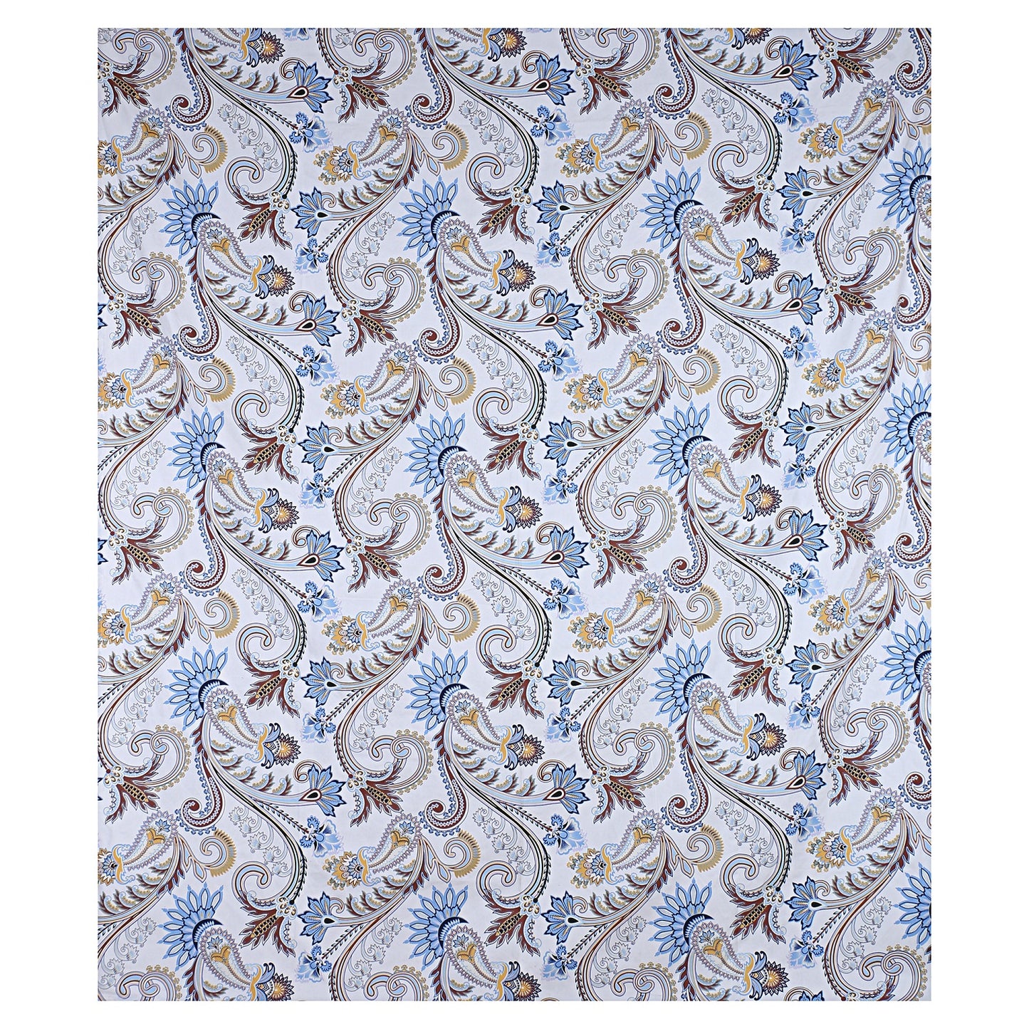 Siroki Bond Fitted White Blue Floral Printed Double Bed Sheet