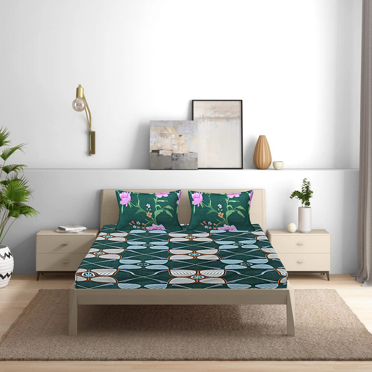 Siroki Bond Green Printed Pillow Cover (17*27)