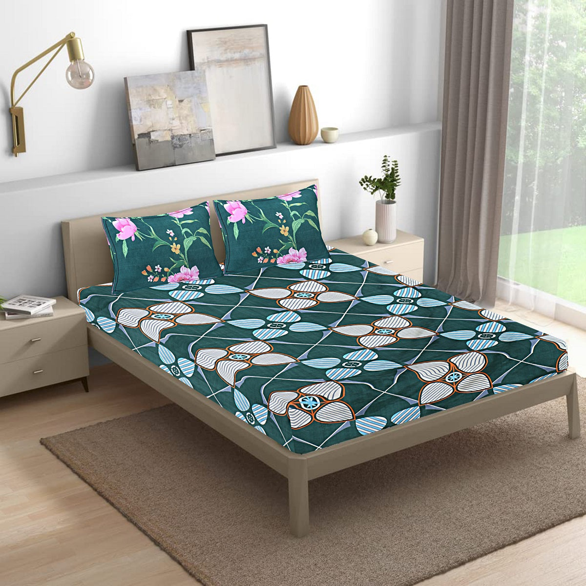 Siroki Bond Green Printed Pillow Cover (17*27)