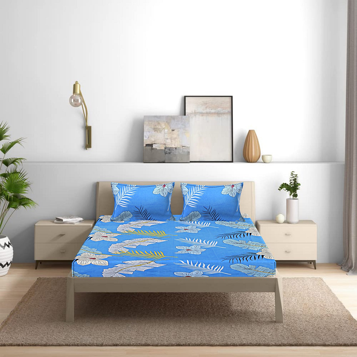 Siroki Bond Light Blue Printed Pillow Cover (17*27)