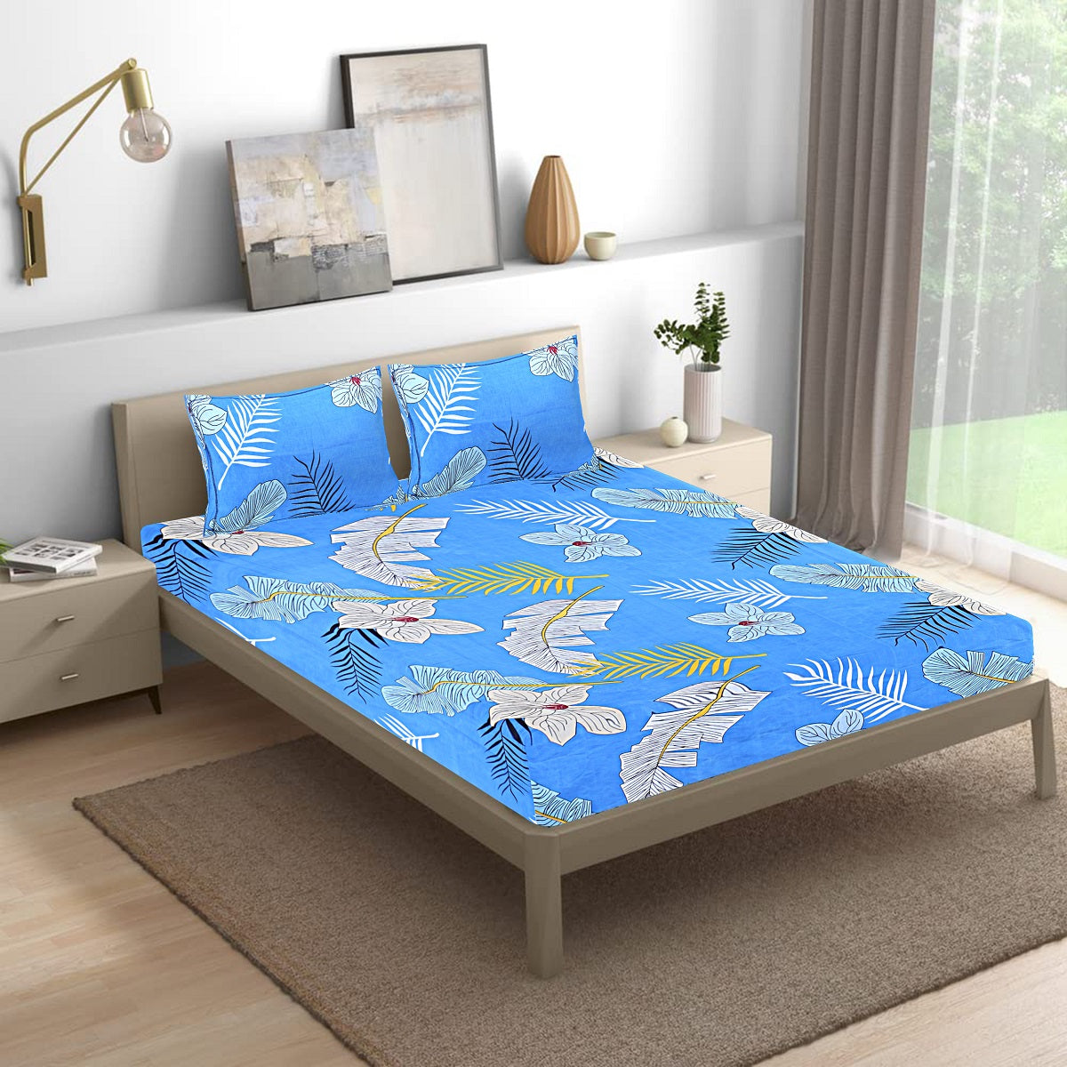 Siroki Bond Light Blue Printed Pillow Cover (17*27)