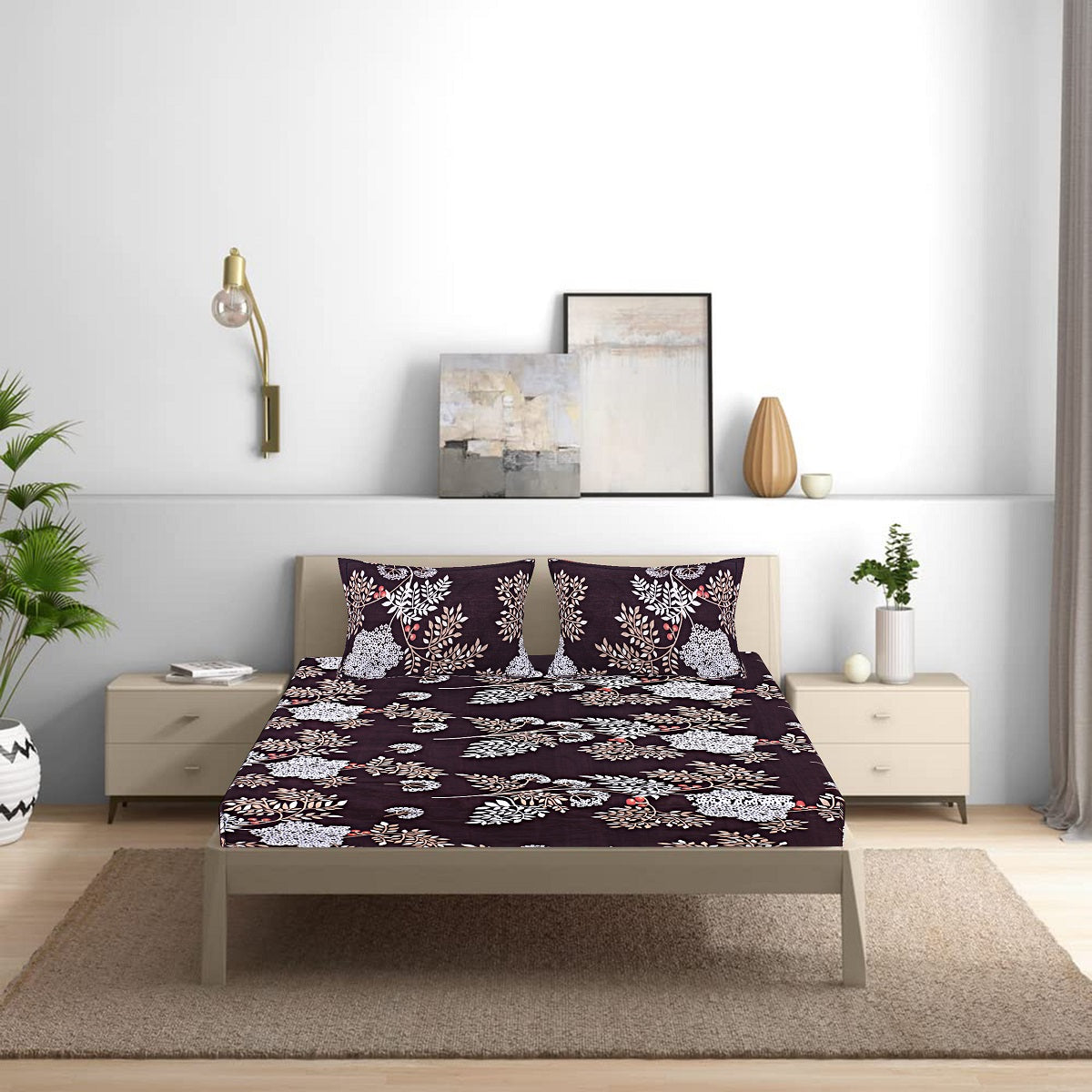 Siroki Bond Brown Printed Pillow Cover (17*27)