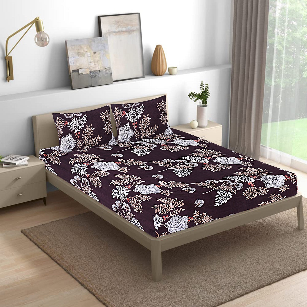 Siroki Bond Brown Printed Pillow Cover (17*27)