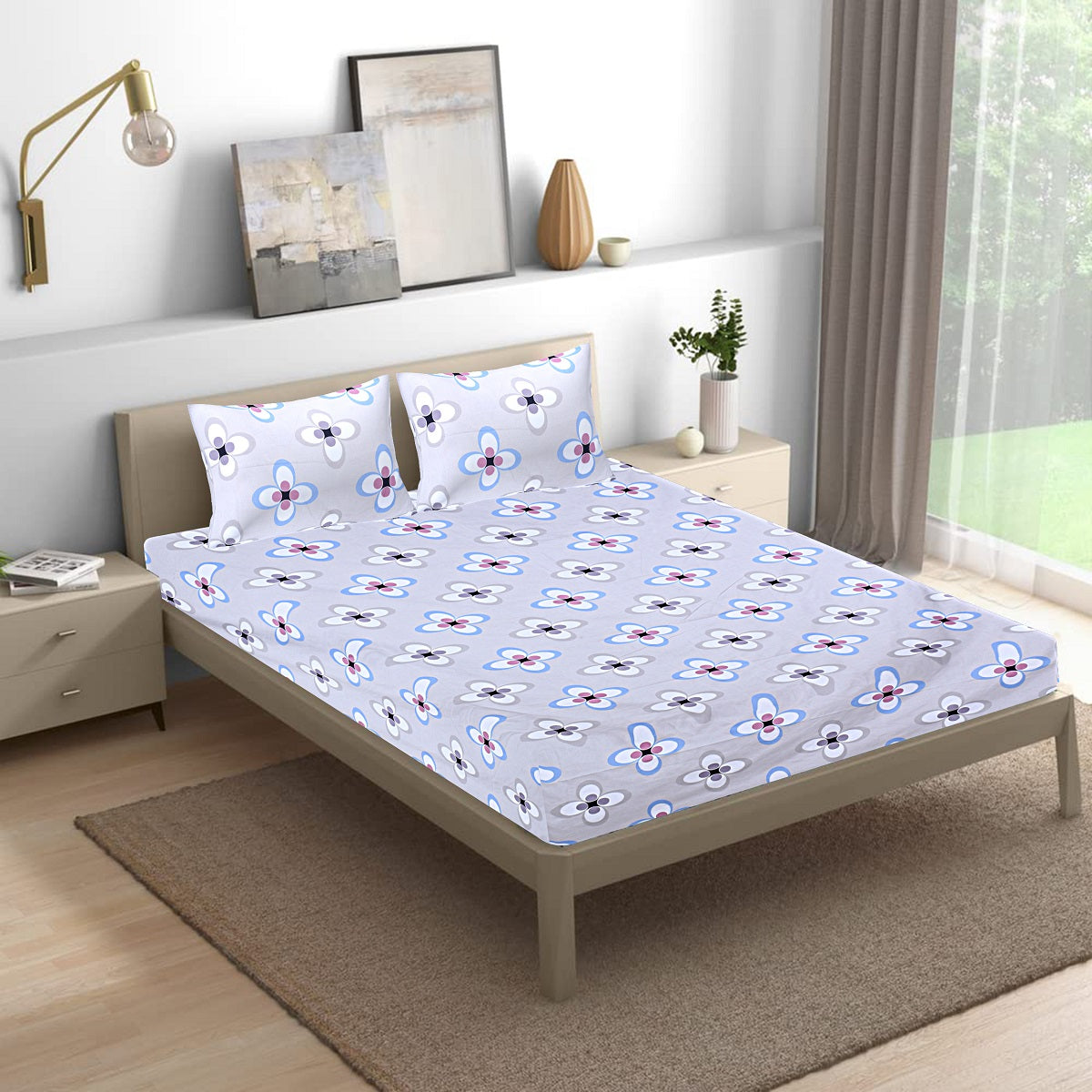 Siroki Bond Premium Sky Blue Printed Pillow Cover (17*27)