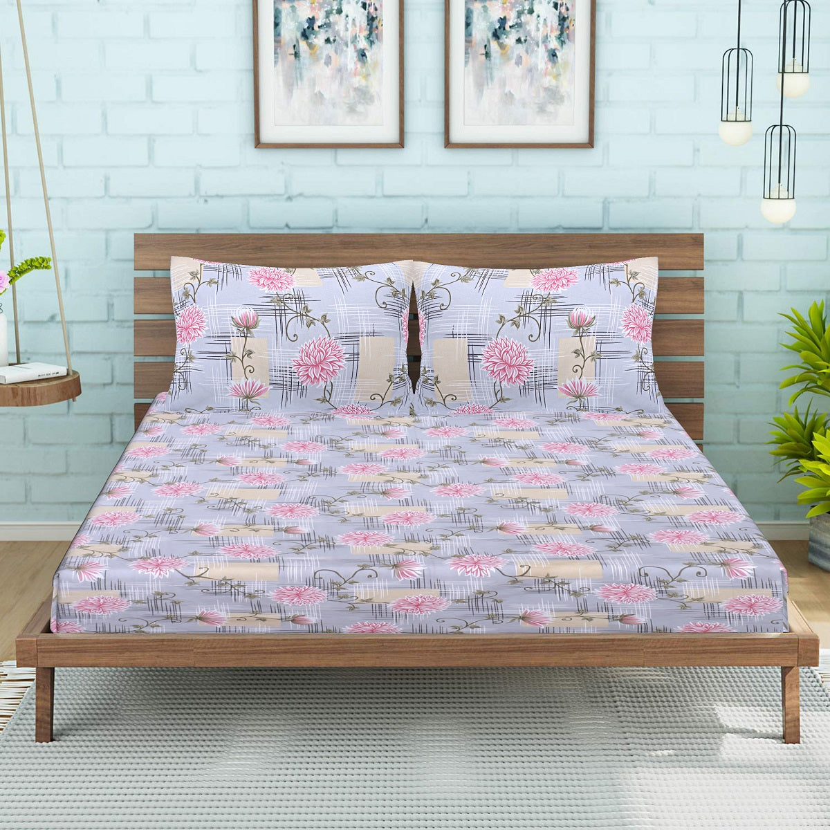 Siroki Bond Premium Light Blue Printed Pillow Cover (17*27)