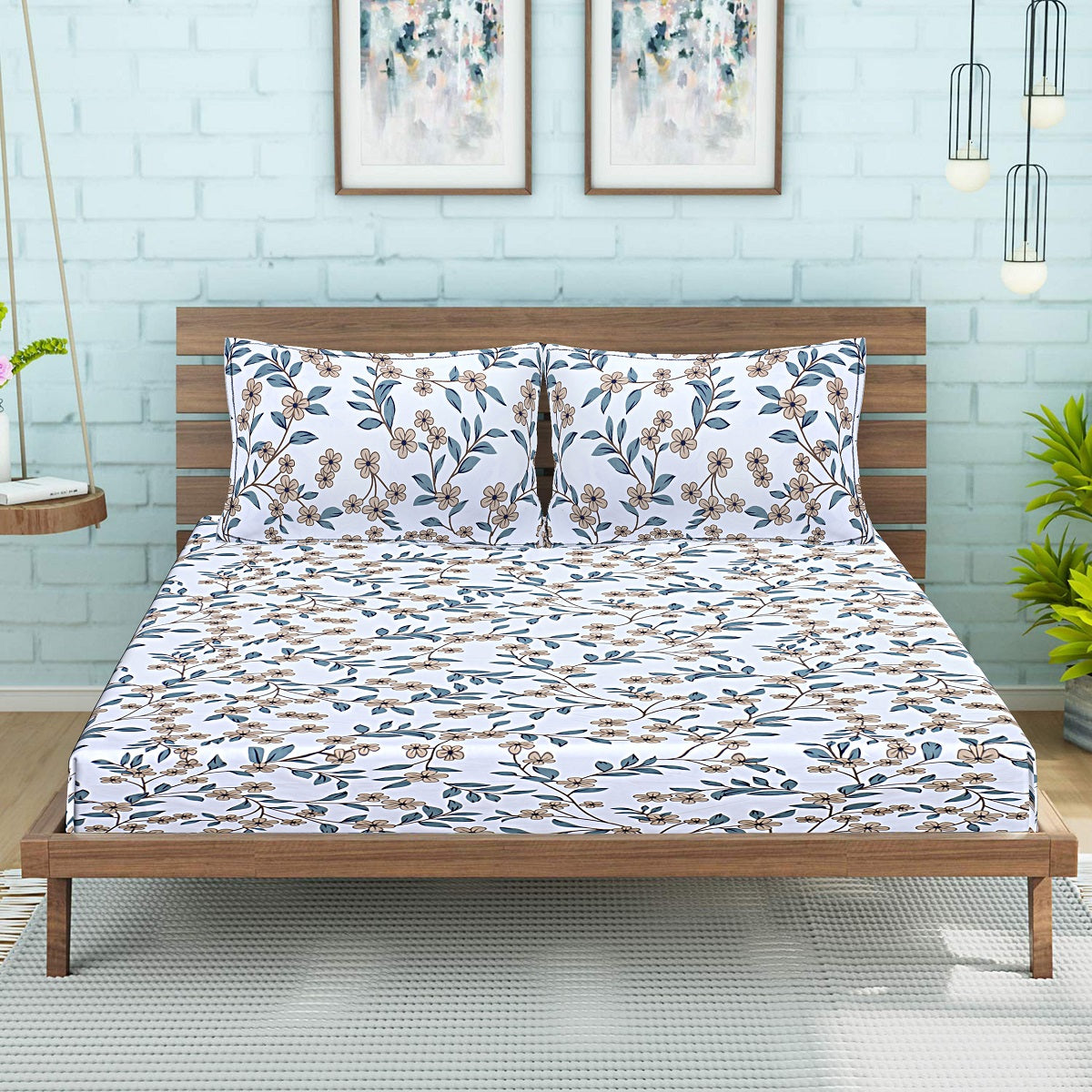 Siroki Bond Premium Navy Printed Pillow Cover (17*27)