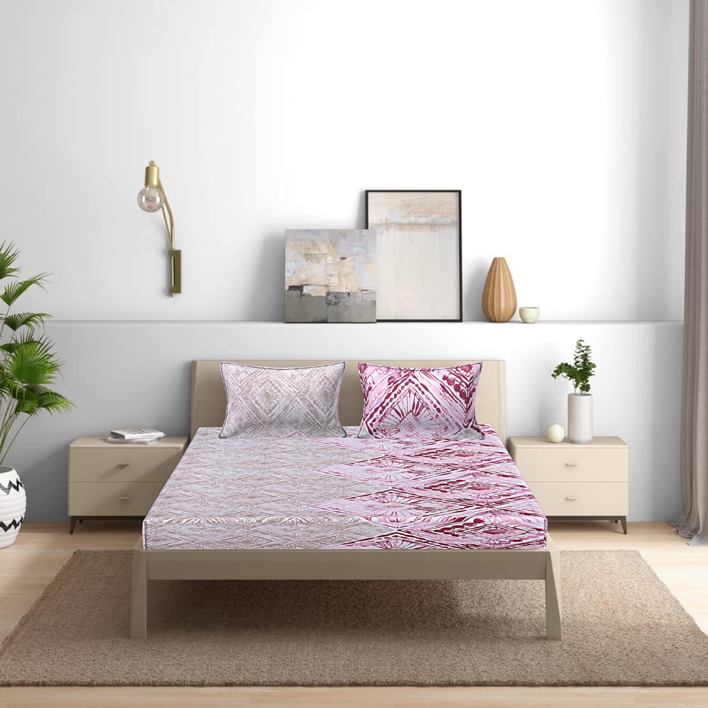 Siroki Bond Pink Floral Printed Premium Bed Sheet
