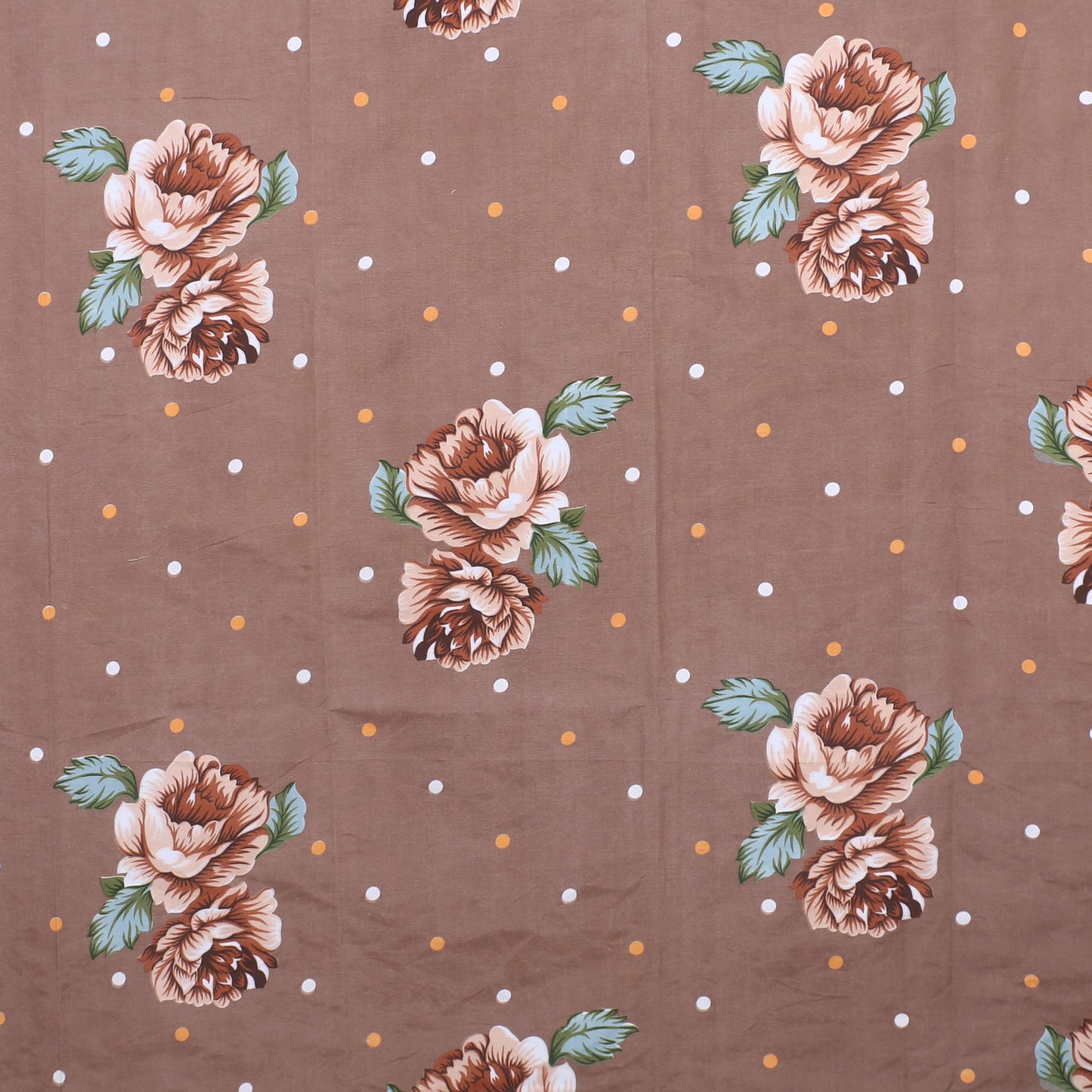 Siroki Bond Light Brown Floral Printed Cotton King Bed Sheet