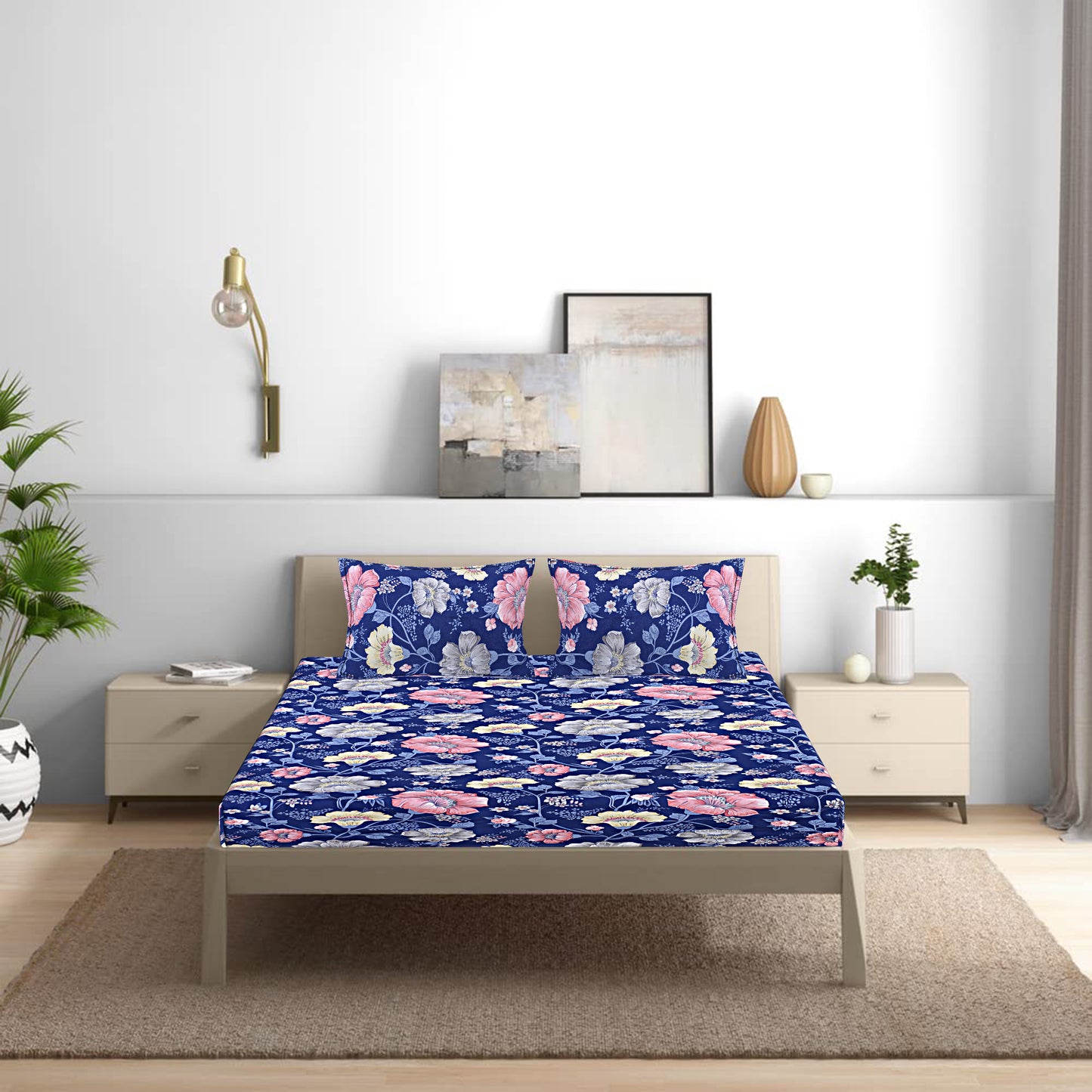Siroki Bond Charcol Floral Printed Premium Bed Sheet