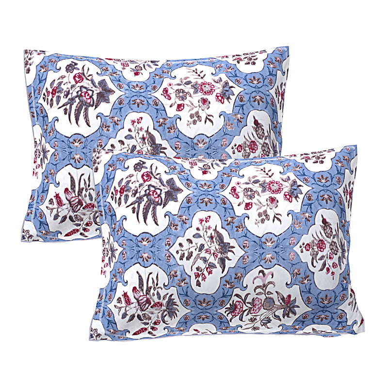 Siroki Bond Blue Printed Pillow Cover (17*27)