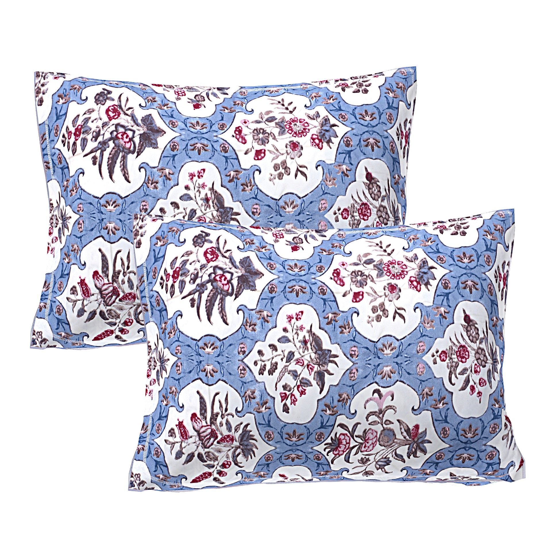Siroki Bond Blue Floral Printed Premium King Bed Sheet