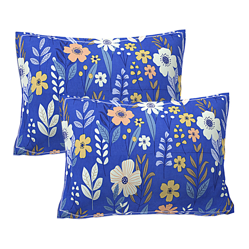 Siroki Bond  Royal Blue Floral Printed Premium Bed Sheet