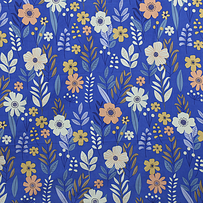 Siroki Bond  Royal Blue Floral Printed Premium Bed Sheet