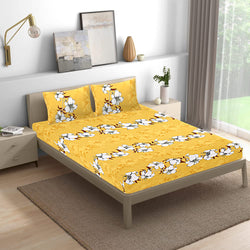 Siroki Bond Yellow Floral Printed Premium Double Bed Sheet