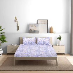 Siroki Bond Sky Blue Fitted Printed Premium Bedsheet