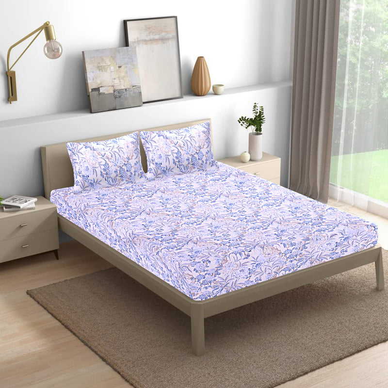 Siroki Bond Sky Blue Fitted Printed Premium Bedsheet