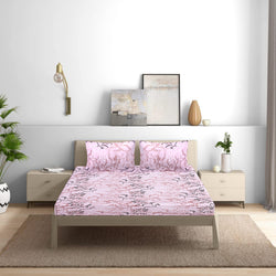 Siroki Bond Peach Fitted Printed Premium Bedsheet