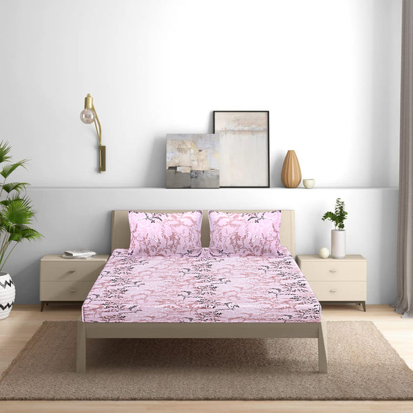 Siroki Bond Peach Fitted Printed Premium Bedsheet