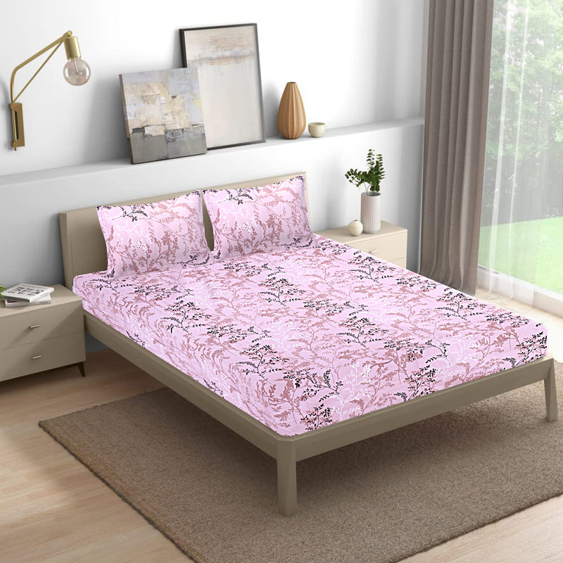 Siroki Bond Peach Fitted Printed Premium Bedsheet